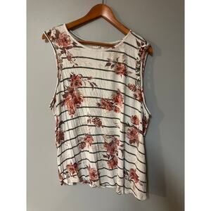Maurices Floral Stripe Sleeveless Tank Top Women’s Plus 2X Lace-Up Detail